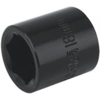 Black Sealey 18mm impact socket with 3/8in square drive, featuring engraved size marking on side.