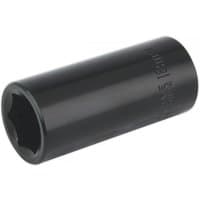 Black Sealey 18mm deep impact socket with 3/8in square drive, cylindrical shape, engraved size marking.