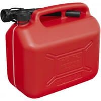 Red Sealey 10L fuel can with black spout, ergonomic handle, and embossed measurement markings.