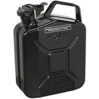 Black Sealey 5L jerry can with secure cap, rectangular shape, and embossed details.