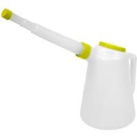 White Sealey oil container jug with lime green lid and flexible spout, featuring a handle for easy pouring.