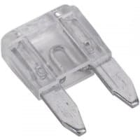 Clear plastic mini blade fuse with two metal prongs, 25A rating, by Sealey, pack of 50.