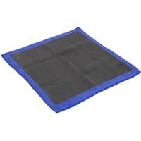 Sealey microfibre clay bar cloth, black center with blue border, square shape.