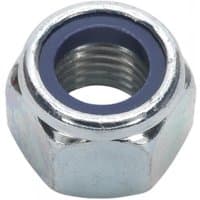 Nylon locknut M16 with zinc finish, featuring a hexagonal shape and blue nylon insert, pack of 25.