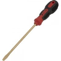 Sealey NS094 slotted screwdriver, 6x150mm, non-sparking, with a red and black ergonomic handle and brass-colored shaft.