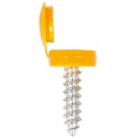 Sealey number plate screw with yellow flip cap, featuring a shiny metal screw and bright yellow plastic cap.