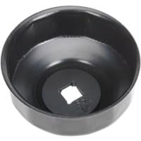 Black Sealey oil filter cap wrench, 65mm diameter, 14 flutes, circular design with square drive hole in center.