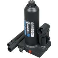 Black Sealey PBJ3S 3 Tonne bottle jack with blue label, hydraulic lift, and detachable handle.