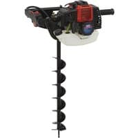 Sealey PHA100 red and black petrol earth auger with spiral drill bit and ergonomic handle.