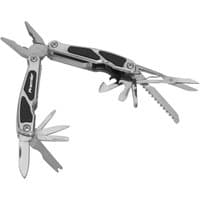 Silver Sealey PK36 multi-tool pliers with black grips, featuring blades, screwdrivers, and a saw blade.
