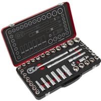 Sealey 40-piece socket set in black case with metric and imperial sockets, ratchet, and extensions.