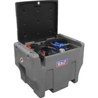 Gray Sealey portable combi fuel tank with open lid, hoses, and Sealey logo on the front.