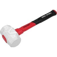 Red and black Sealey Premier rubber mallet with fibreglass shaft and white rubber head.