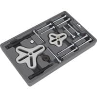Sealey PS977 Combined Puller Set, 18 pieces in a gray case with silver and black components, including puller arms and bolts.