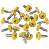 Yellow plastic enclosed head screws, 4.8x18mm, pack of 50, for numberplates, by Sealey.