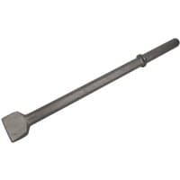 Sealey chisel 75x620mm with 1-1/4in hex, long steel shaft, flat wide blade, gray finish.