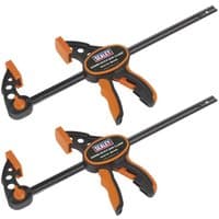 Sealey QBC3002 Quick Bar Clamp set, 300mm, black and orange with ergonomic grip and quick-release trigger, 2 pieces.