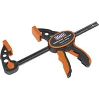 Black and orange Sealey Quick Bar Clamp with ergonomic handle and adjustable jaws for secure grip.