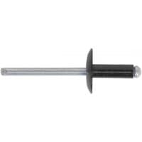 Black large flange aluminium rivet with silver shaft, 4.8 x 14mm, pack of 200 by Sealey.
