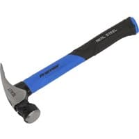 Sealey Rip Claw Hammer with blue and black rubber grip, silver metal head, and curved claw for nail removal.