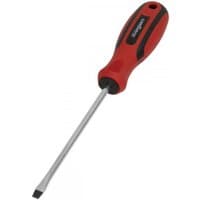 Red and black Sealey slotted screwdriver with a 5x125mm metal shaft and ergonomic handle.