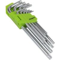 Silver Sealey Trx-Star long key set with nine pieces in a bright green holder.