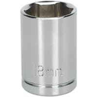 Sealey S0656 Walldrive® Socket, 18mm, 1/2inSq drive, shiny silver finish with engraved size marking.