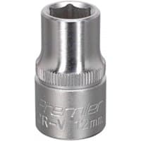 Sealey S1212 Walldrive socket, 12mm, 1/2in square drive, chrome finish with ribbed grip and engraved branding.