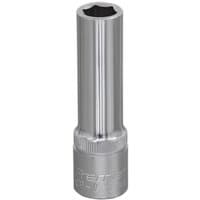 Silver Sealey Walldrive® deep socket, 12mm, 1/2in square drive, with a smooth cylindrical body and hexagonal opening.
