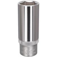 Sealey S1222D Walldrive® deep socket, 22mm, silver chrome finish, 1/2in square drive, cylindrical shape.