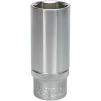 Silver Sealey Walldrive® deep socket, 24mm, 1/2in square drive, with a smooth cylindrical body and engraved details.