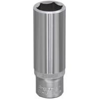 Silver Sealey Walldrive socket, 12mm deep, 1/4in square drive, with smooth cylindrical body and knurled grip.