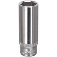 Sealey S1413D Walldrive socket, 13mm deep, 1/4in square drive, shiny silver finish with knurled grip near base.
