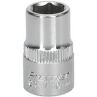Silver Sealey Walldrive® socket, 10mm, 3/8in square drive, with knurled grip and engraved branding.