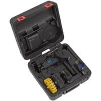 Sealey SA695 Smart Air Eraser set in black case with eraser tool, nozzles, and accessories.