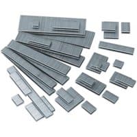 Sealey SAAS1840 staples, silver, 40mm, 18SWG, pack of 5000, arranged in various stacks and sizes.