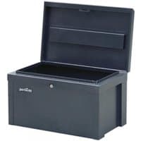 Blue Sealey steel storage chest with open lid, rectangular shape, and lockable front latch.
