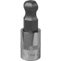 Sealey ball-end hex socket bit, 12mm, 3/8in square drive, silver with knurled grip and hexagonal top.