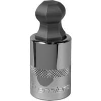 Sealey SBBH012 ball-end hex socket bit, 17mm, 1/2in square drive, chrome finish with textured grip.