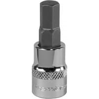 Sealey SBH012 hex socket bit, 9mm, 3/8in square drive, chrome finish with knurled grip and engraved branding.