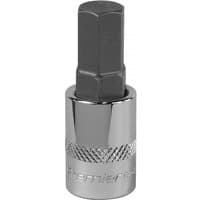 Sealey SBH014 hex socket bit, 11mm, 3/8in square drive, chrome finish with textured grip.