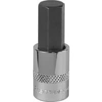 Sealey SBH015 hex socket bit, 12mm, 3/8in square drive, silver with knurled grip and black hexagonal tip.