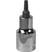 Sealey SBT018 Trx-Star Socket Bit T25, chrome finish with knurled grip and black hex tip, 1/2in square drive.