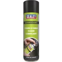 Sealey SCS017S Chain & Cable Clear Lubricant, green label, black cap, 500ml spray can.