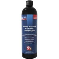 Black bottle of Sealey SCS701 Cutting Compound Medium with blue label and red Sealey logo, 500ml capacity.