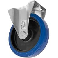 Heavy-duty blue elastic rubber fixed castor wheel with metal bracket, 200mm diameter, by Sealey.