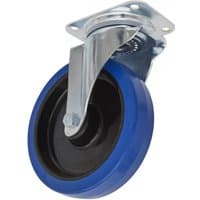 Blue and black Sealey castor wheel with swivel plate and metal bracket, 200mm diameter.