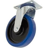 Heavy-duty blue elastic rubber swivel castor wheel with metal bracket and black center, Ø200mm by Sealey.