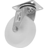 Heavy-duty white nylon swivel castor wheel with silver metal bracket and mounting plate.