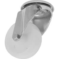 Heavy-duty nylon castor wheel with silver metal bracket, bolt hole Ø80mm, by Sealey.